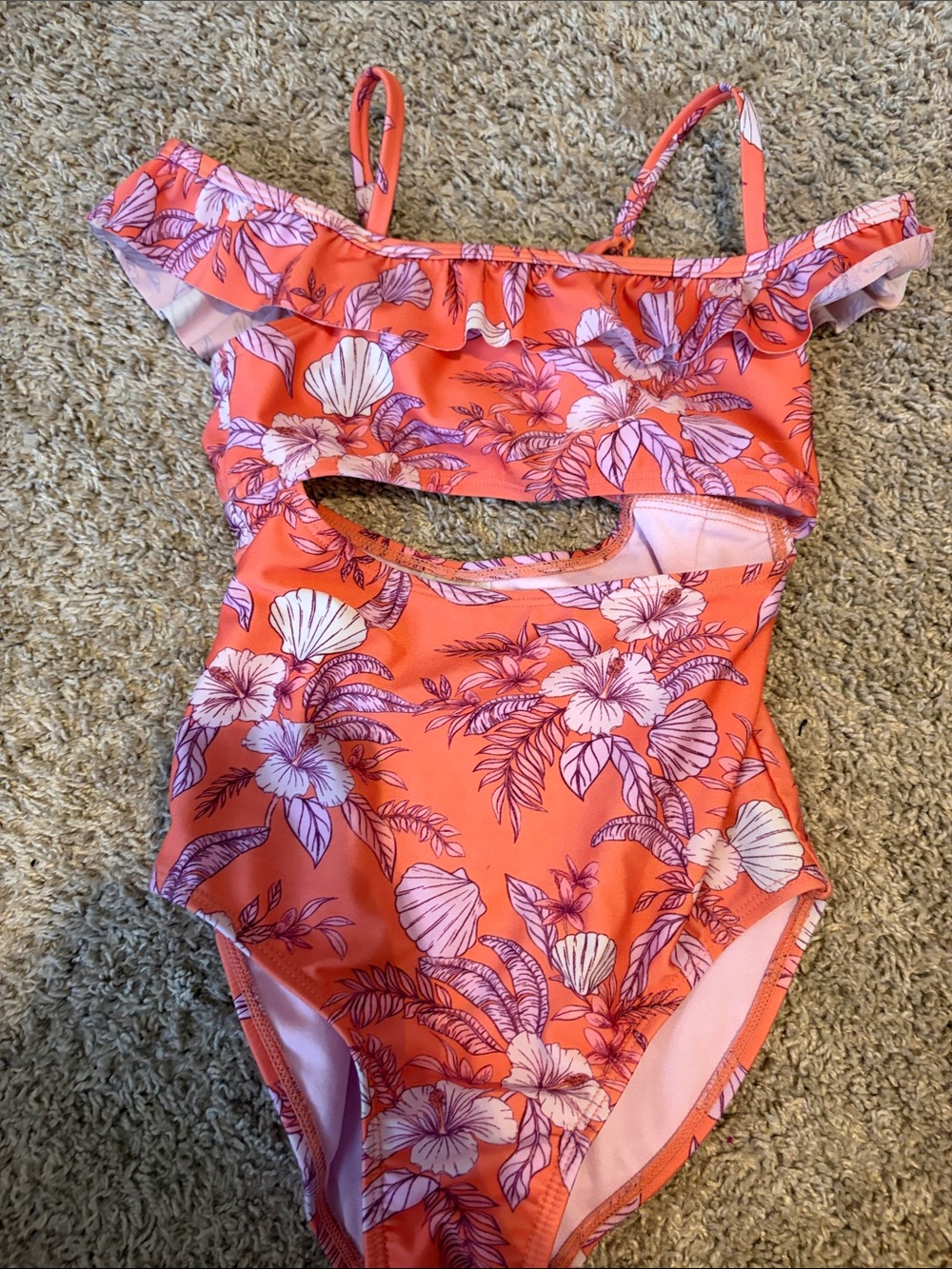 Target Kids Coral Floral One-Piece Swimwear with Ruffle Trim